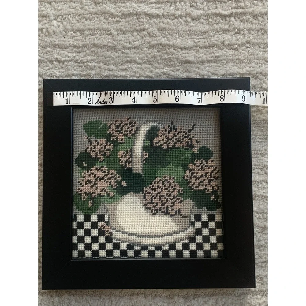 Vintage Needlepoint Cottage Core‎ Springtime Custom Frame Hydrangea Basket